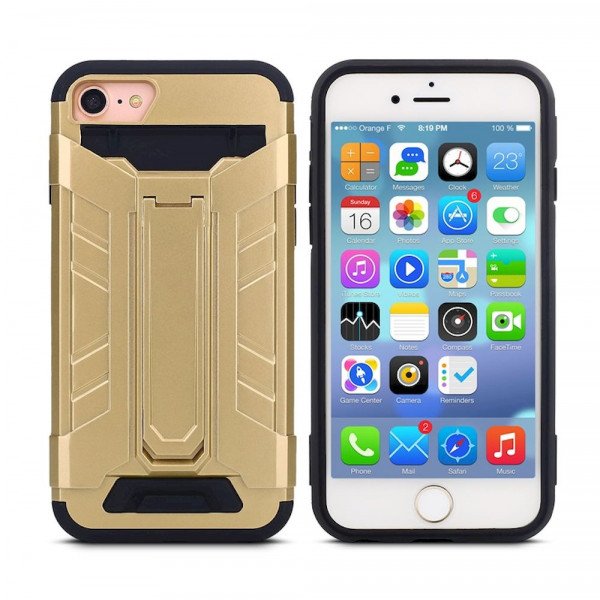 Wholesale iPhone 7 Plus Card Slot Hybrid Case with Stand (Champagne Gold)